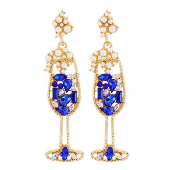 Champagne Flute Crystal and Pearl Earrings - Picture 1 of 1